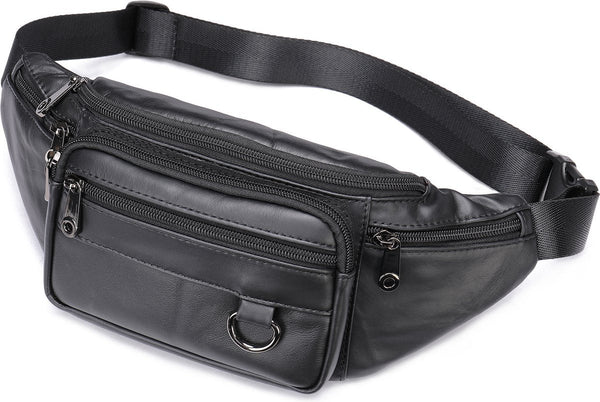 Belt Bag Phone Crossbody Pouch Leather Black 19 X 11 3 Cm 6 Compartments Durable Waterproof For Travel Outdoor Hiking Sports Waist Packs & Bags