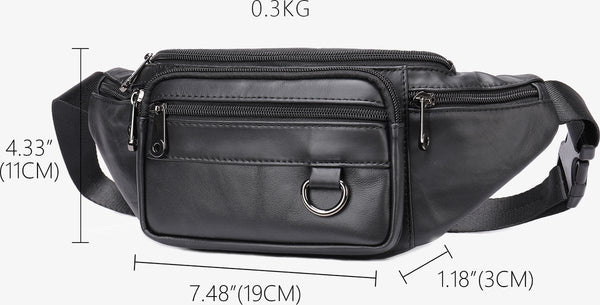Belt Bag Phone Crossbody Pouch Leather Black 19 X 11 3 Cm 6 Compartments Durable Waterproof For Travel Outdoor Hiking Sports Waist Packs & Bags