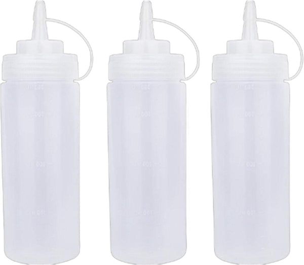 3 Pieces 360 Ml Squeeze Bottle Dosing Sauce Bottles For Garnish Or Batter Plastic White With Spout Cap 6*6*20Cm Spice Jars & Racks