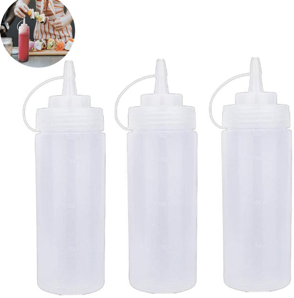 3 Pieces 360 Ml Squeeze Bottle Dosing Sauce Bottles For Garnish Or Batter Plastic White With Spout Cap 6*6*20Cm Spice Jars & Racks