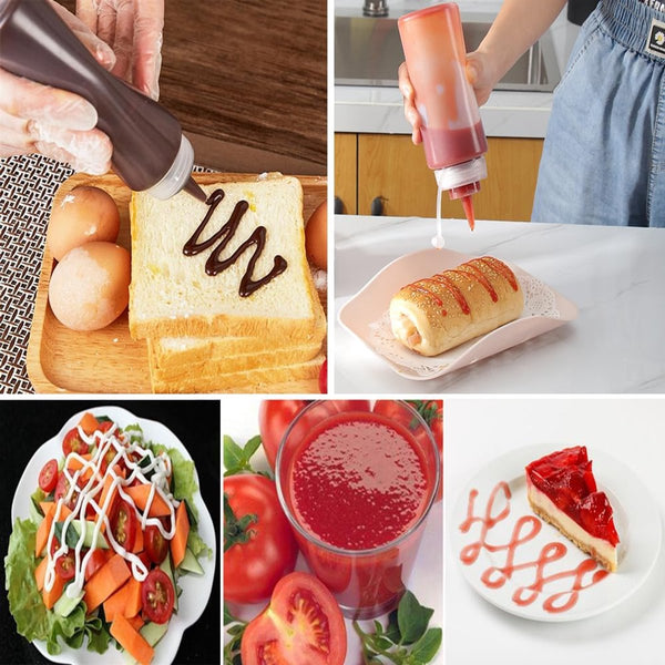 3 Pieces 360 Ml Squeeze Bottle Dosing Sauce Bottles For Garnish Or Batter Plastic White With Spout Cap 6*6*20Cm Spice Jars & Racks