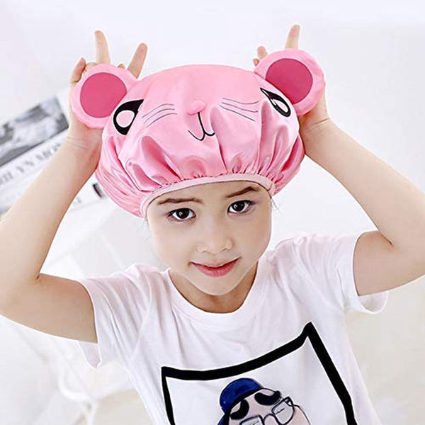 Cute Double Layer Waterproof Shower Caps For Kids Pink & Gray Mouse Design (2 Pack) Other Shower & Bath Accessories