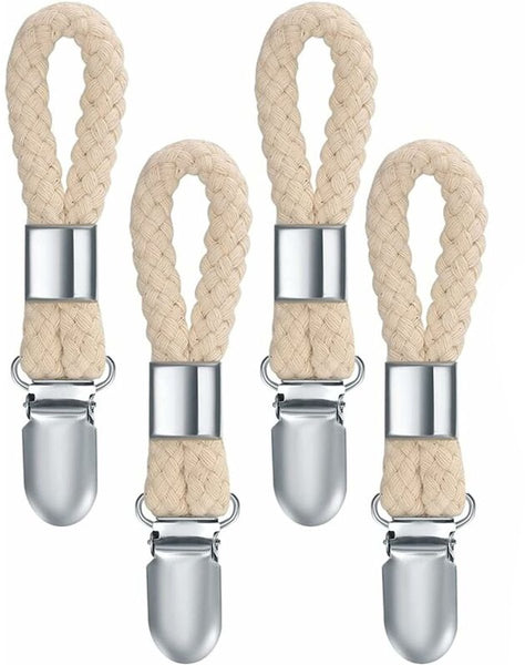 Towel Hooks 10 Pieces Tea Clips Iron And Cotton Rope Beige Silver 2.3X11.5Cm For Hanging Towels Beach Bath Wall Hooks & Hangers