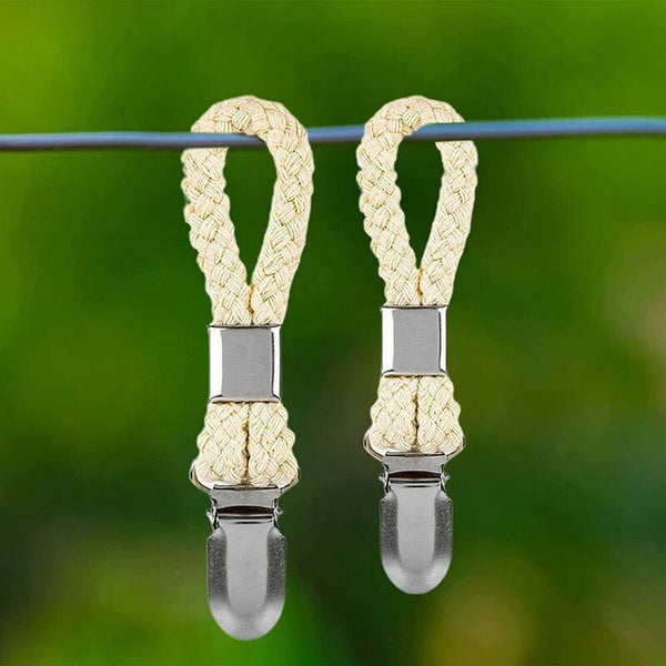 Towel Hooks 10 Pieces Tea Clips Iron And Cotton Rope Beige Silver 2.3X11.5Cm For Hanging Towels Beach Bath Wall Hooks & Hangers