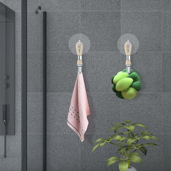 Towel Hooks 10 Pieces Tea Clips Iron And Cotton Rope Beige Silver 2.3X11.5Cm For Hanging Towels Beach Bath Wall Hooks & Hangers