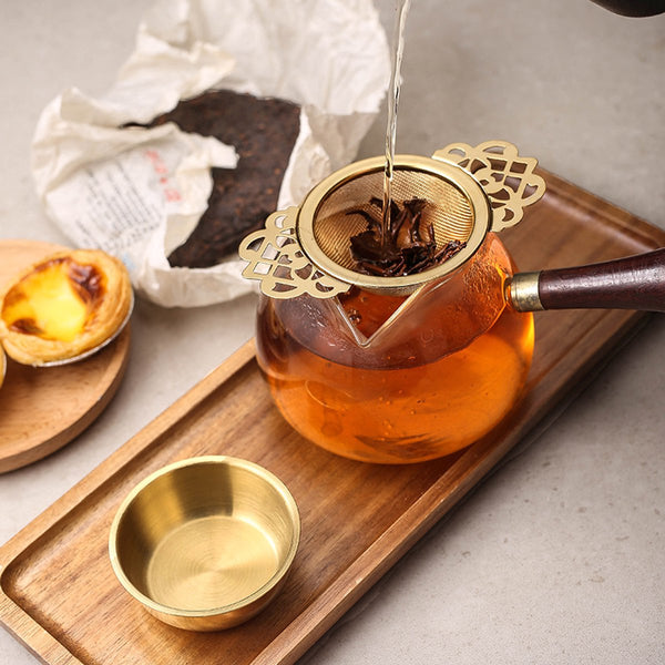 2 Pieces Tea Strainer With Handle And Drip Plate Gold Filter For Loose Infuser Stainless Steel 11.2*6.5*2.5Cm Other Coffee Tea & Espresso Makers