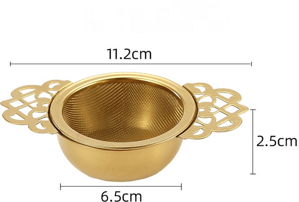 2 Pieces Tea Strainer With Handle And Drip Plate Gold Filter For Loose Infuser Stainless Steel 11.2*6.5*2.5Cm Other Coffee Tea & Espresso Makers