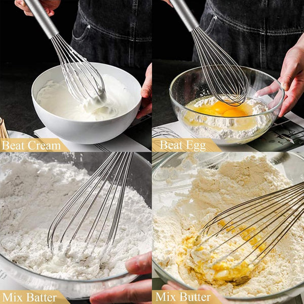 3 Pieces Egg Beater Hand Mixer Manual 8 Inch + 10 12 Cream For Baking The Kitchen Silver Stainless Steel Other Kitchen Gadgets
