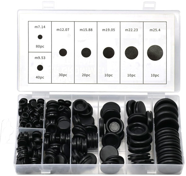 200 Pack Black Rubber Grommets 7Mm / 25Mm Wire & Cable Protection Cable Cleats Clamps & Ties