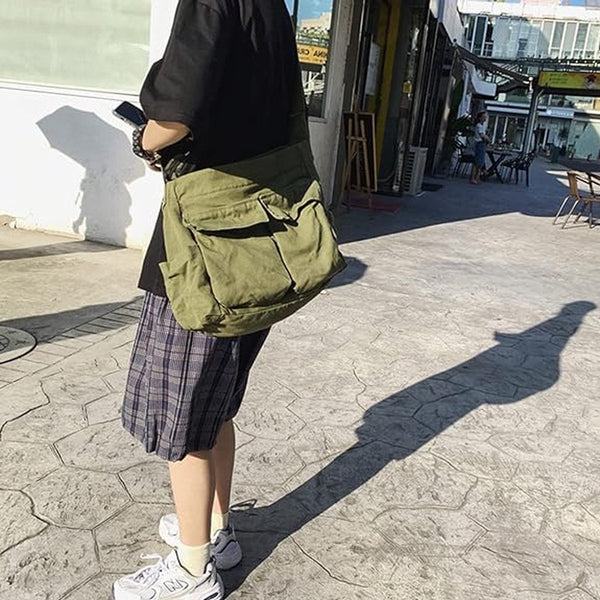 Canvas Shoulder Bag Unisex Messenger Vintage Green 34*15*40Cm Bags