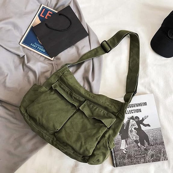 Canvas Shoulder Bag Unisex Messenger Vintage Green 34*15*40Cm Bags