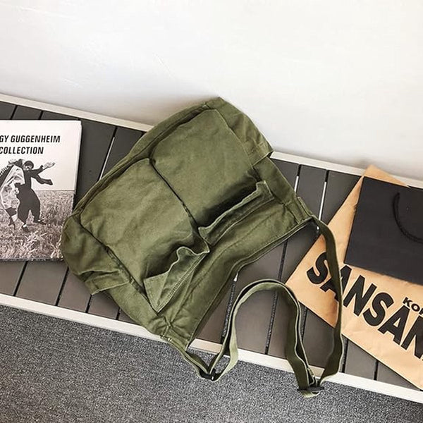 Canvas Shoulder Bag Unisex Messenger Vintage Green 34*15*40Cm Bags