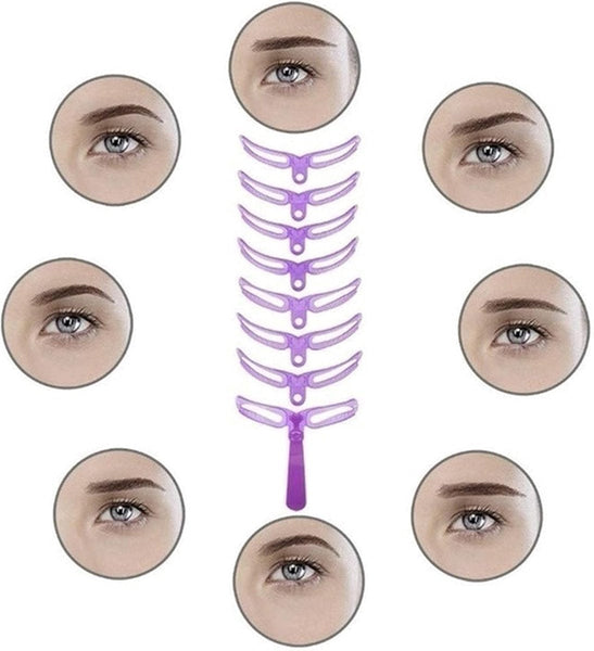 8 In 1 Eyebrow Stencil Kit Plastic Makeup Aid Purple Eyebrow Liner & Definition