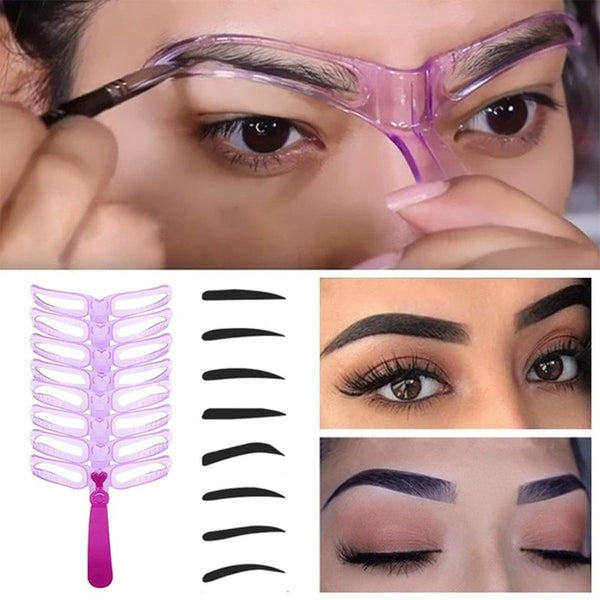 8 In 1 Eyebrow Stencil Kit Plastic Makeup Aid Purple Eyebrow Liner & Definition