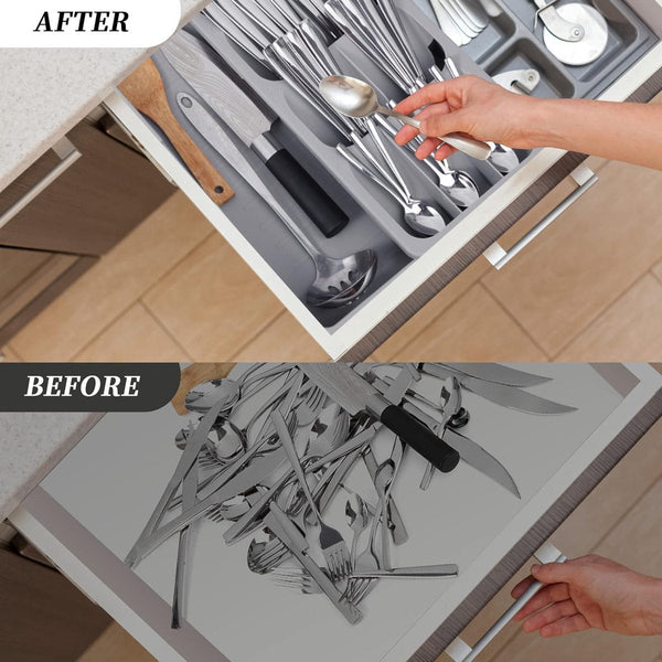 2 In 1 Cutlery Storage Box Drawer Organizer Pull Out Tray Divider Kitchen Gray Pp 40.5X16.5X5.5Cm Drawer Organisers