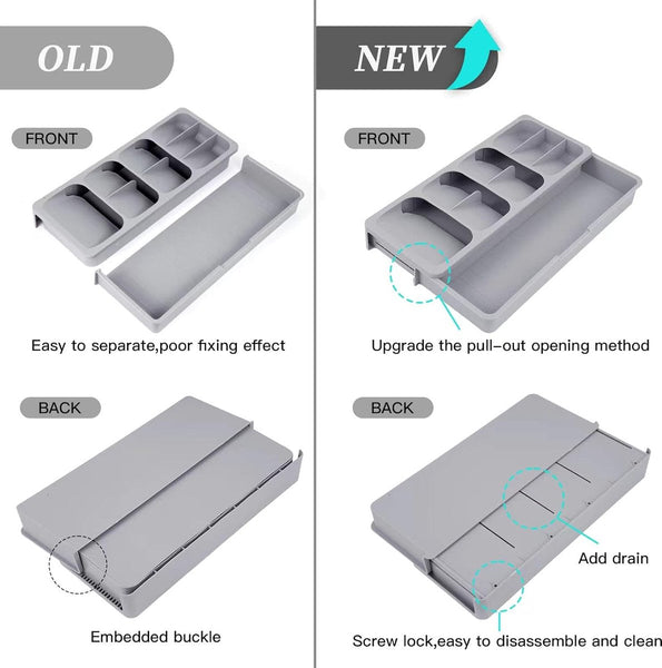 2 In 1 Cutlery Storage Box Drawer Organizer Pull Out Tray Divider Kitchen Gray Pp 40.5X16.5X5.5Cm Drawer Organisers