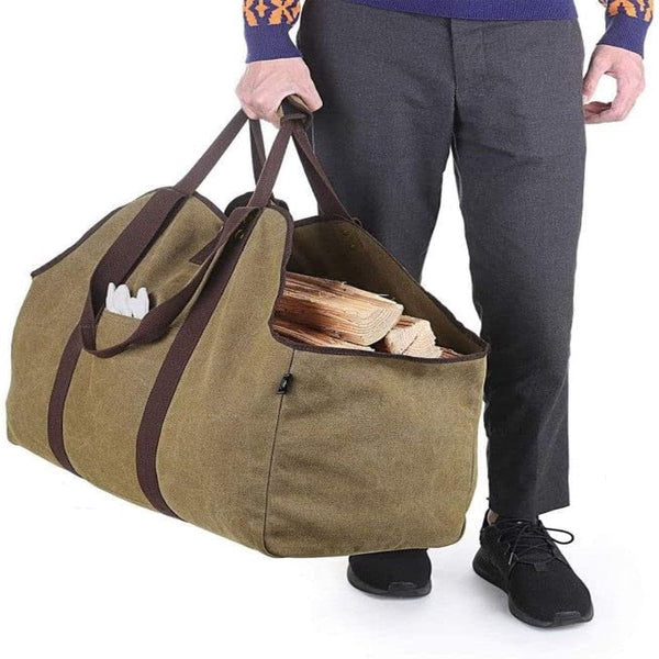 Khaki Canvas Firewood Storage Basket 60X30x50 Cm Fireplace & Stove Accessories