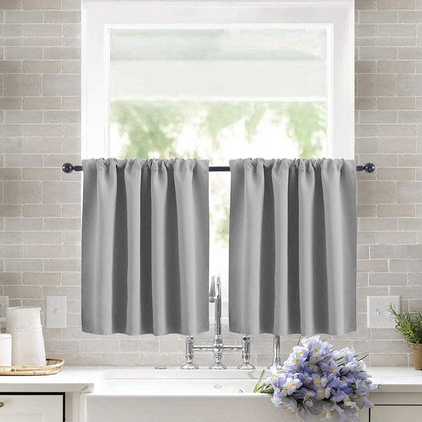 2 Pieces Curtain Small Window Curtains For Bedroom Kitchen Cupboard Child Basement Camper 76*60Cm Light Gray Blackout Polyester Curtain Poles & Access