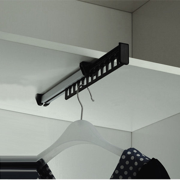 Clothes Hanger 1 Piece Hanging Hooks 315Mm Extendable Pull Out Closet Wardrobe Rail Organizer Metal For 12 Hangers Pack Black Clothes Hangers