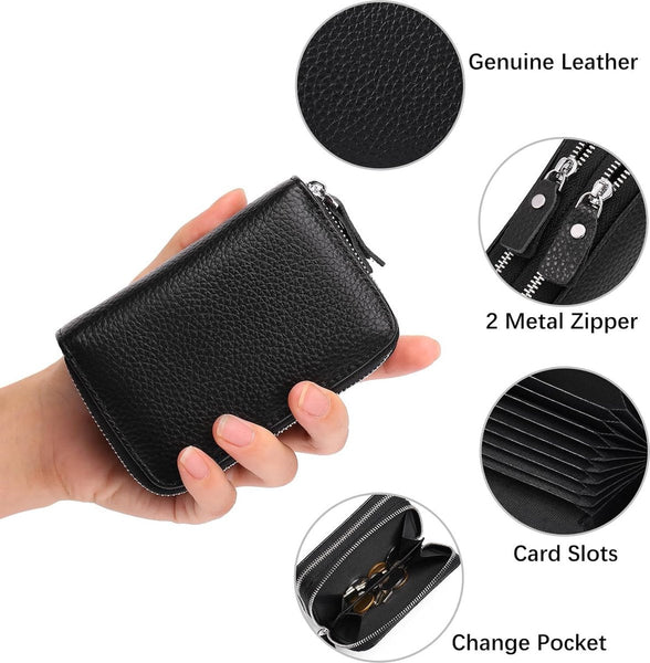 Rfid Credit Card Holder Wallet 10 Cards Zipper Leather Black Gift 10X8.5X4cm Business Card Holders