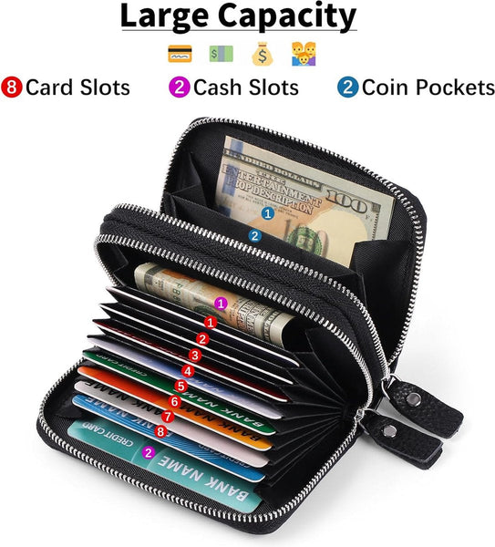 Rfid Credit Card Holder Wallet 10 Cards Zipper Leather Black Gift 10X8.5X4cm Business Card Holders
