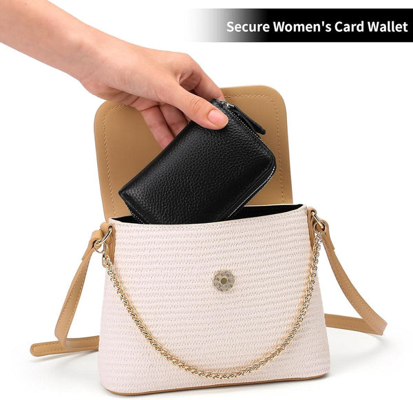 Rfid Credit Card Holder Wallet 10 Cards Zipper Leather Black Gift 10X8.5X4cm Business Card Holders
