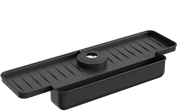 Silicone Tap Mat With Sponge Holder Black 40Cm Sink Organisers