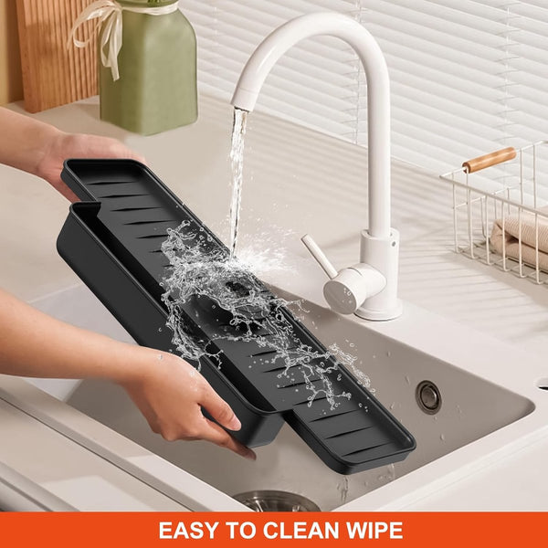 Silicone Tap Mat With Sponge Holder Black 40Cm Sink Organisers