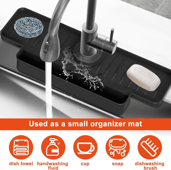 Silicone Tap Mat With Sponge Holder Black 40Cm Sink Organisers