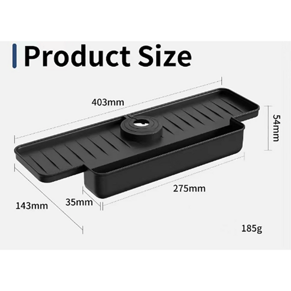 Silicone Tap Mat With Sponge Holder Black 40Cm Sink Organisers