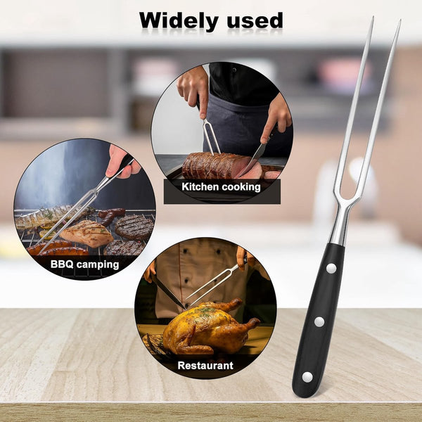 Waffle Meat Fork Stainless Steel Handle Serving Carving Tool 30 Cm Black Kitchen Utensil Grill Turkey Roast Forks