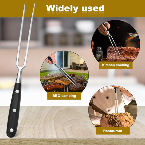 Waffle Meat Fork Stainless Steel Handle Serving Carving Tool 30 Cm Black Kitchen Utensil Grill Turkey Roast Forks