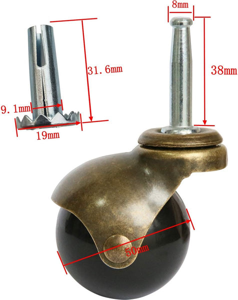 Set Of 4 Furniture Casters 50Mm Swivel Transport Wheels 30Kg Load Capacity Castor Wheels