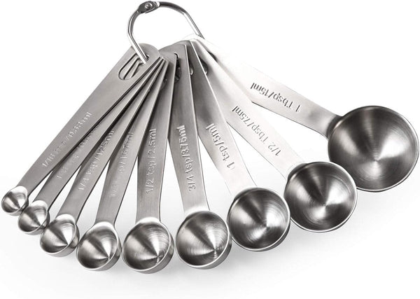 Measuring Spoons Set 9 Pieces Cups Bpa Free Gram & Ml Weighing Stainless Steel Silver 15Ml / 7.5Ml 3.75Ml 2.5Ml Measuring Cups Jugs & Spoons
