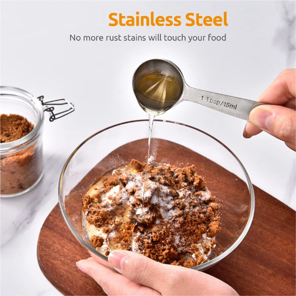 Measuring Spoons Set 9 Pieces Cups Bpa Free Gram & Ml Weighing Stainless Steel Silver 15Ml / 7.5Ml 3.75Ml 2.5Ml Measuring Cups Jugs & Spoons