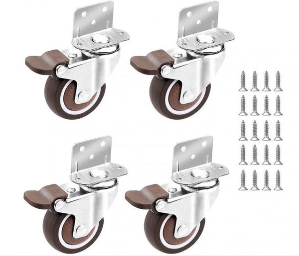 Casters Set Of 4 With Brakes 25Mm + Screws Tpr Rubber Heavy Duty Wheels 15Kg Furniture For Trolley Castor Wheels