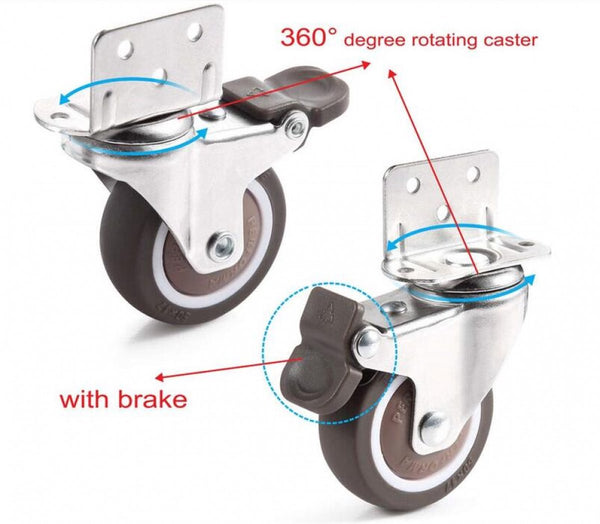 Casters Set Of 4 With Brakes 25Mm + Screws Tpr Rubber Heavy Duty Wheels 15Kg Furniture For Trolley Castor Wheels