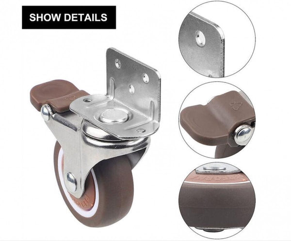 Casters Set Of 4 With Brakes 25Mm + Screws Tpr Rubber Heavy Duty Wheels 15Kg Furniture For Trolley Castor Wheels