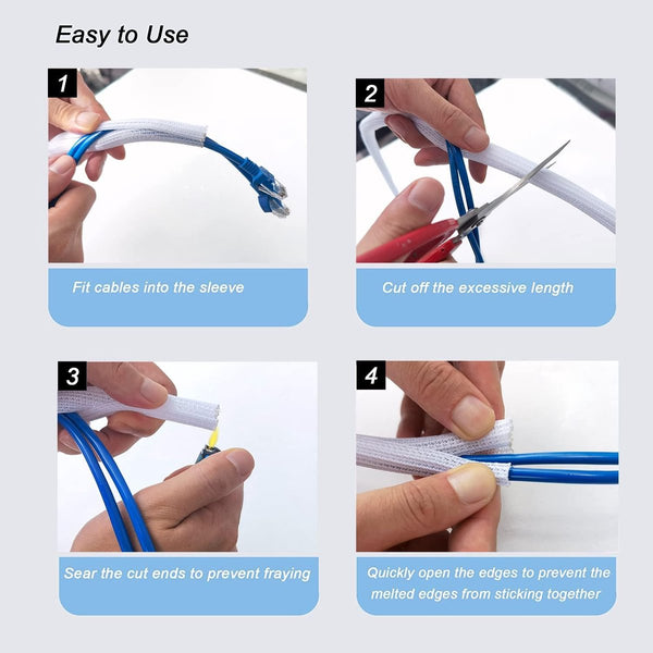 Cable Sleeve 2M Diameter 19Mm Management Braided Sheathing Protector Stretchable Cuttable Pet White For Tv / Computer Home Theater Engine Compartment