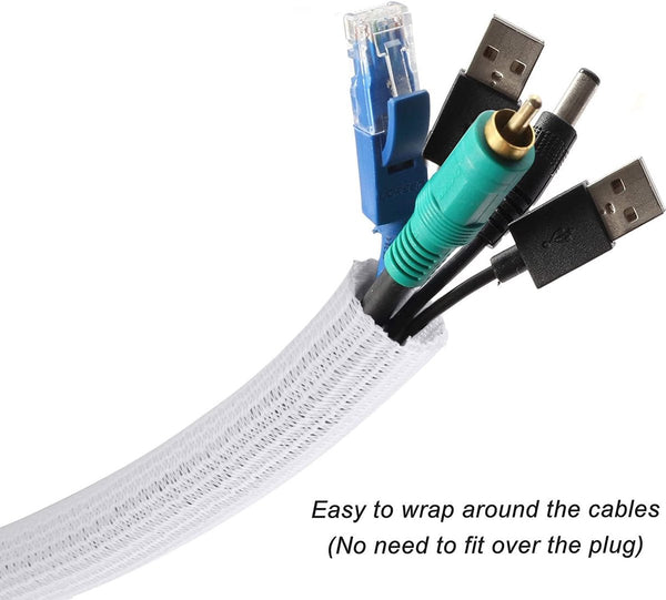 Cable Sleeve 2M Diameter 19Mm Management Braided Sheathing Protector Stretchable Cuttable Pet White For Tv / Computer Home Theater Engine Compartment
