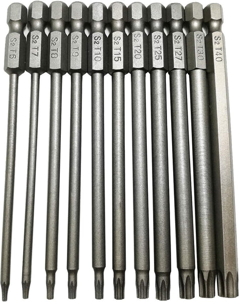 11 Pieces Screwdriver Bits Set Long Torx Hollow S2 Steel With Security Head Hexagon Shaft 100Mm T6 T7 T8 T9 T10 T15 T20 T25 T27 T30 T40 Screwdrivers &