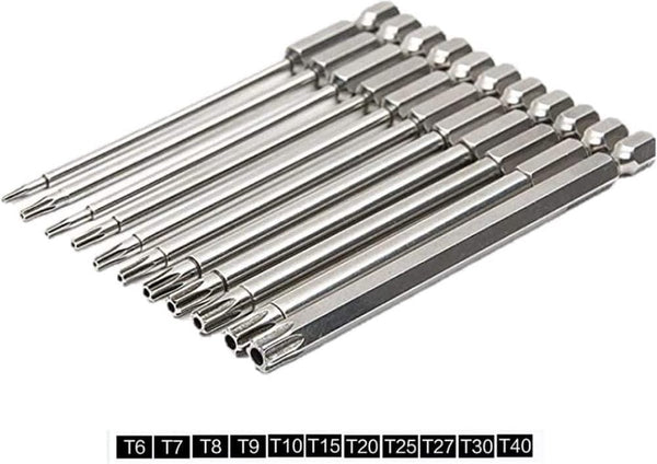 11 Pieces Screwdriver Bits Set Long Torx Hollow S2 Steel With Security Head Hexagon Shaft 100Mm T6 T7 T8 T9 T10 T15 T20 T25 T27 T30 T40 Screwdrivers &