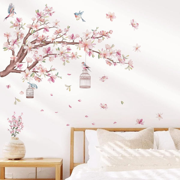 Wall Sticker Living Room Decoration For Bedroom 30X60cm Branch Birds Flowers Pvc Colourful Wall Stickers