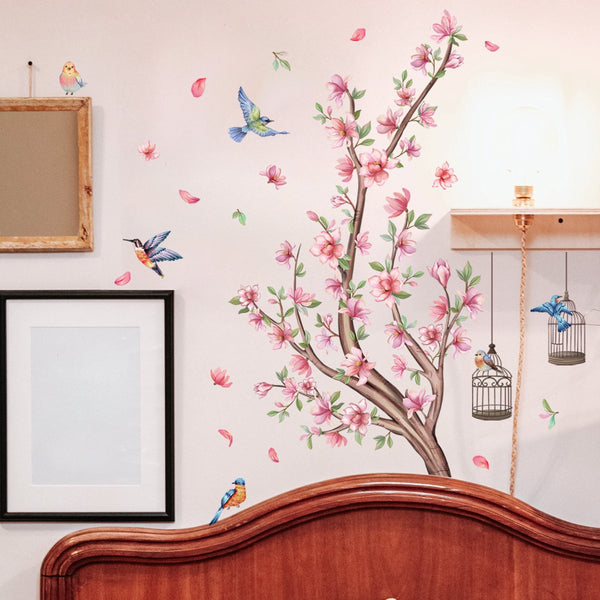 Wall Sticker Living Room Decoration For Bedroom 30X60cm Branch Birds Flowers Pvc Colourful Wall Stickers