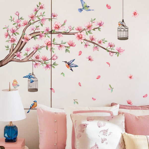 Wall Sticker Living Room Decoration For Bedroom 30X60cm Branch Birds Flowers Pvc Colourful Wall Stickers