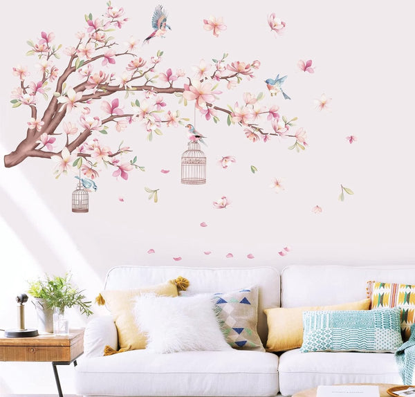 Wall Sticker Living Room Decoration For Bedroom 30X60cm Branch Birds Flowers Pvc Colourful Wall Stickers