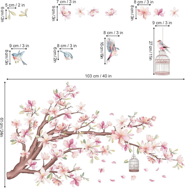 Wall Sticker Living Room Decoration For Bedroom 30X60cm Branch Birds Flowers Pvc Colourful Wall Stickers