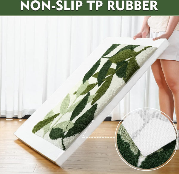 Non Slip Bath Mat 50X80cm Water Absorbent Machine Washable Green Leaves Bath Mats Rugs & Toilet Covers