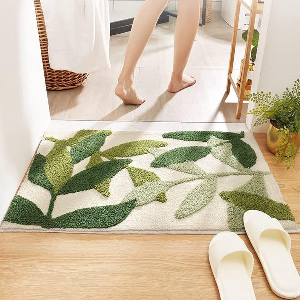 Non Slip Bath Mat 50X80cm Water Absorbent Machine Washable Green Leaves Bath Mats Rugs & Toilet Covers
