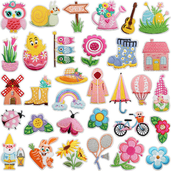 32 Piece Embroidered Flower Iron On Patches For Clothing & Accessories Pins